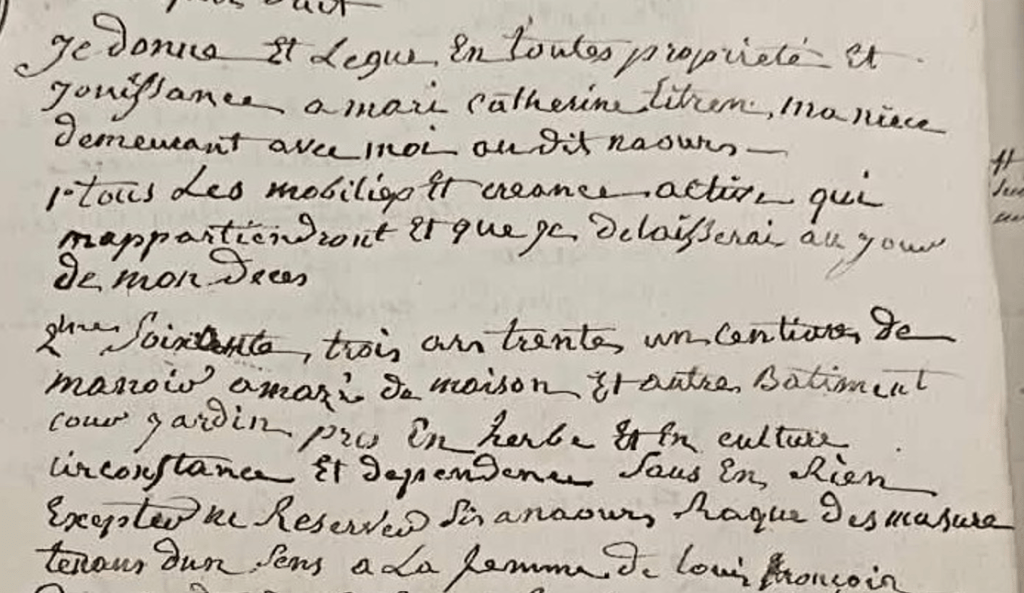 extrait du testament de pierre nicolas ansel, leg a marie catherine titren