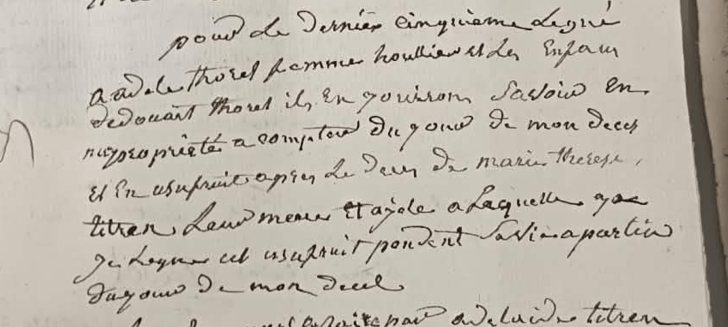 extrait du testament de Pierre nicolas ANSEL, partage de la 5e quote part entre ses petits neveux et nieces